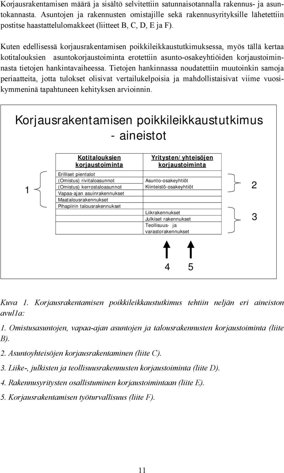 Kuten edellisessä korjausrakentamisen poikkileikkaustutkimuksessa, myös tällä kertaa kotitalouksien asuntokorjaustoiminta erotettiin asunto-osakeyhtiöiden korjaustoiminnasta tietojen