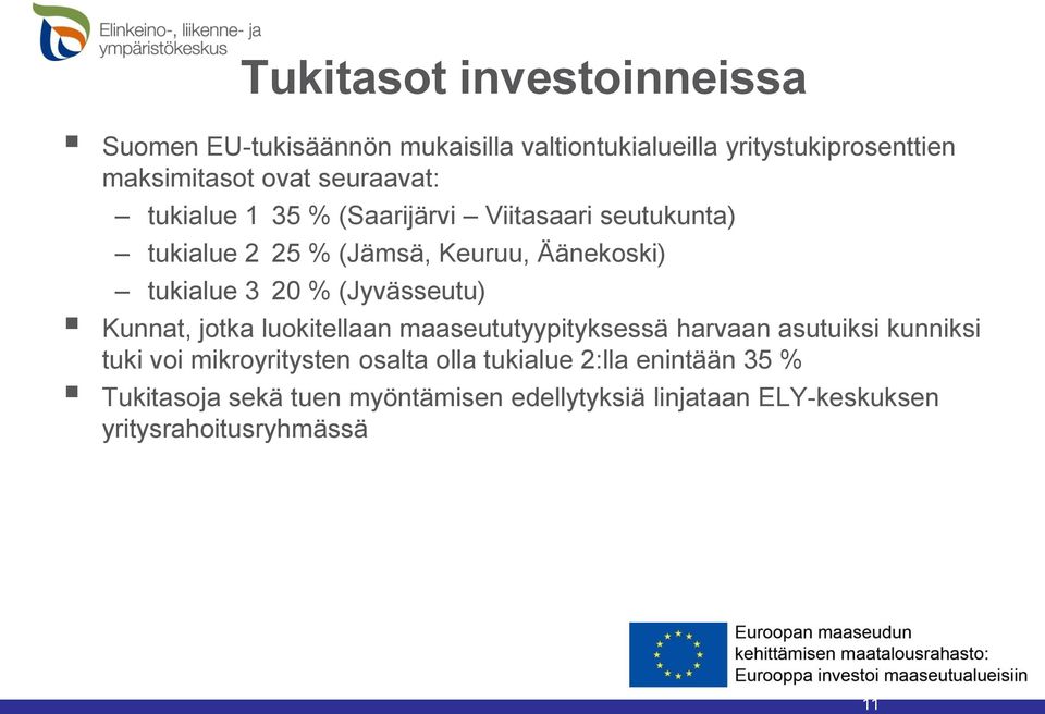 (Jyvässeutu) Kunnat, jotka luokitellaan maaseututyypityksessä harvaan asutuiksi kunniksi tuki voi mikroyritysten osalta