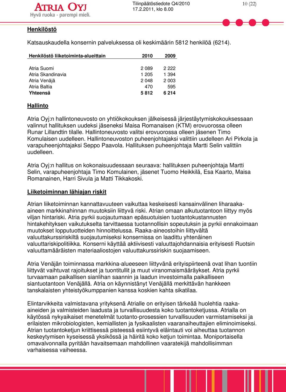 hallintoneuvosto on yhtiökokouksen jälkeisessä järjestäytymiskokouksessaan valinnut hallituksen uudeksi jäseneksi Maisa Romanaisen (KTM) erovuorossa olleen Runar Lillandtin tilalle.