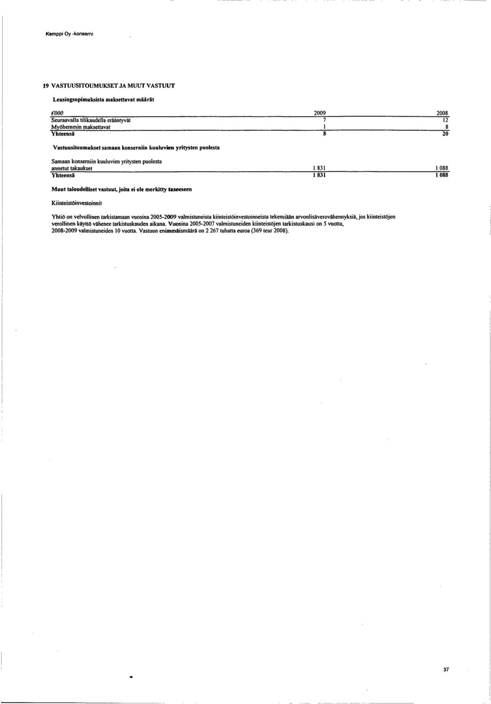 Kiinteistöinvestoinnil Yhtiö on velvollinen tarkistamaan vuosina 2005- valmistuneista kiinteistöinvestoinneista tekemiään arvonlisäverovähennyksiä, jos kiinteistöjen verollinen käyttö