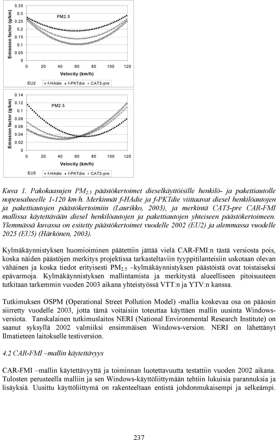 Merkinnät f-hadie ja f-pktdie viittaavat diesel henkilöautojen ja pakettiautojen päästökertoimiin (Laurikko, 2003), ja merkintä CAT3-pre CAR-FMI mallissa käytettävään diesel henkilöautojen ja