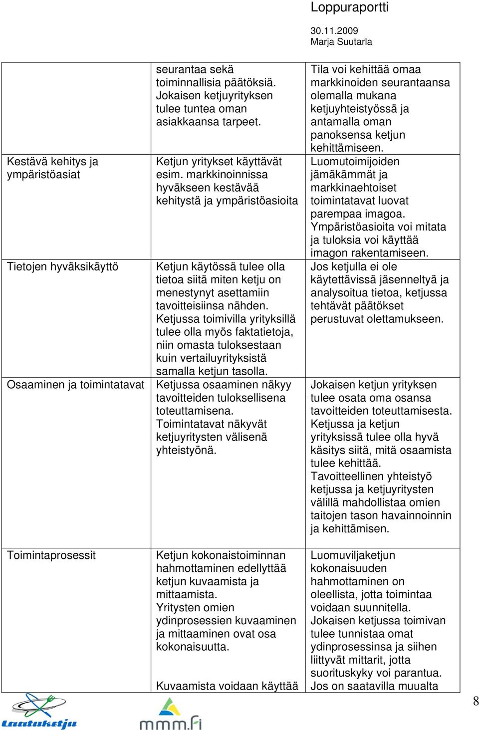 Ketjussa toimivilla yrityksillä tulee olla myös faktatietoja, niin omasta tuloksestaan kuin vertailuyrityksistä samalla ketjun tasolla.