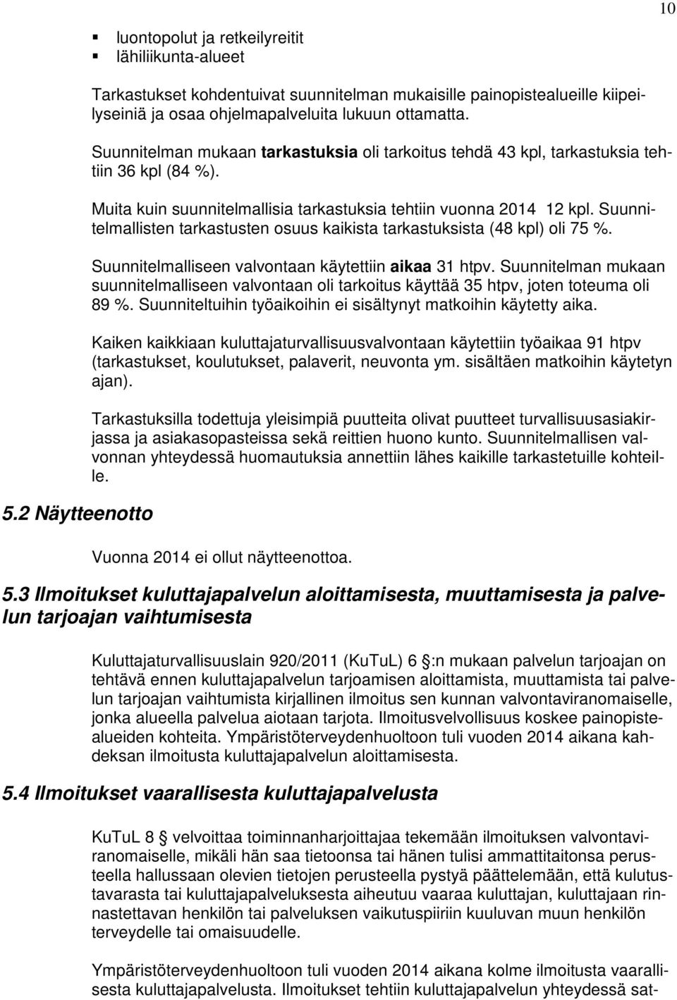 Suunnitelmallisten tarkastusten osuus kaikista tarkastuksista (48 kpl) oli 75 %. Suunnitelmalliseen valvontaan käytettiin aikaa 31 htpv.