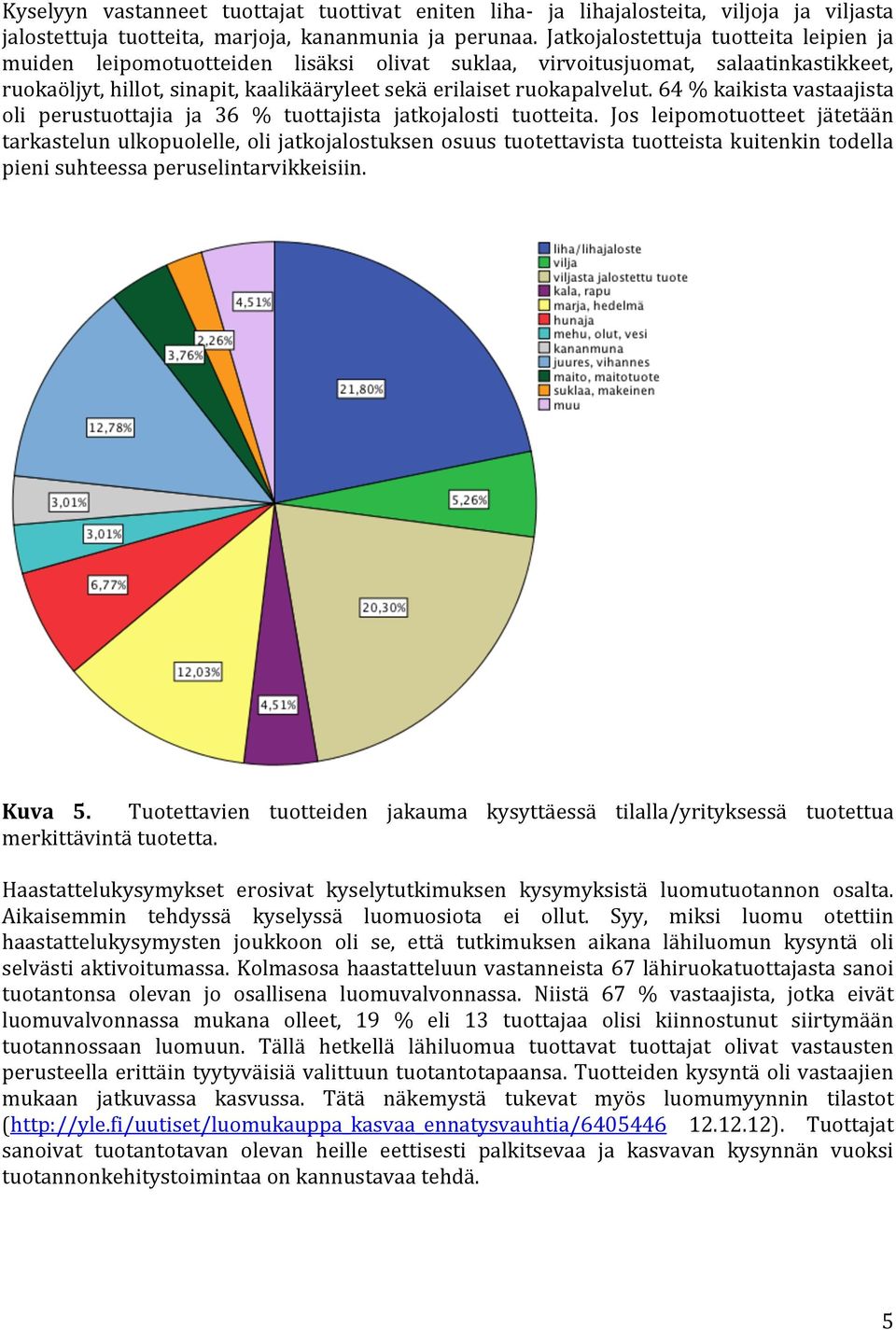 64 % kaikista vastaajista oli perustuottajia ja 36 % tuottajista jatkojalosti tuotteita.