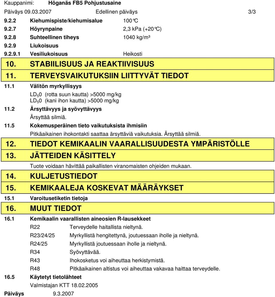 2 Ärsyttävyys ja syövyttävyys Ärsyttää silmiä. 11.5 Kokemusperäinen tieto vaikutuksista ihmisiin Pitkäaikainen ihokontakti saattaa ärsyttäviä vaikutuksia. Ärsyttää silmiä. 12.