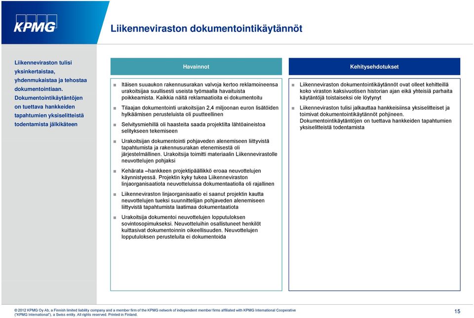 useista työmaalla havaituista poikkeamista.