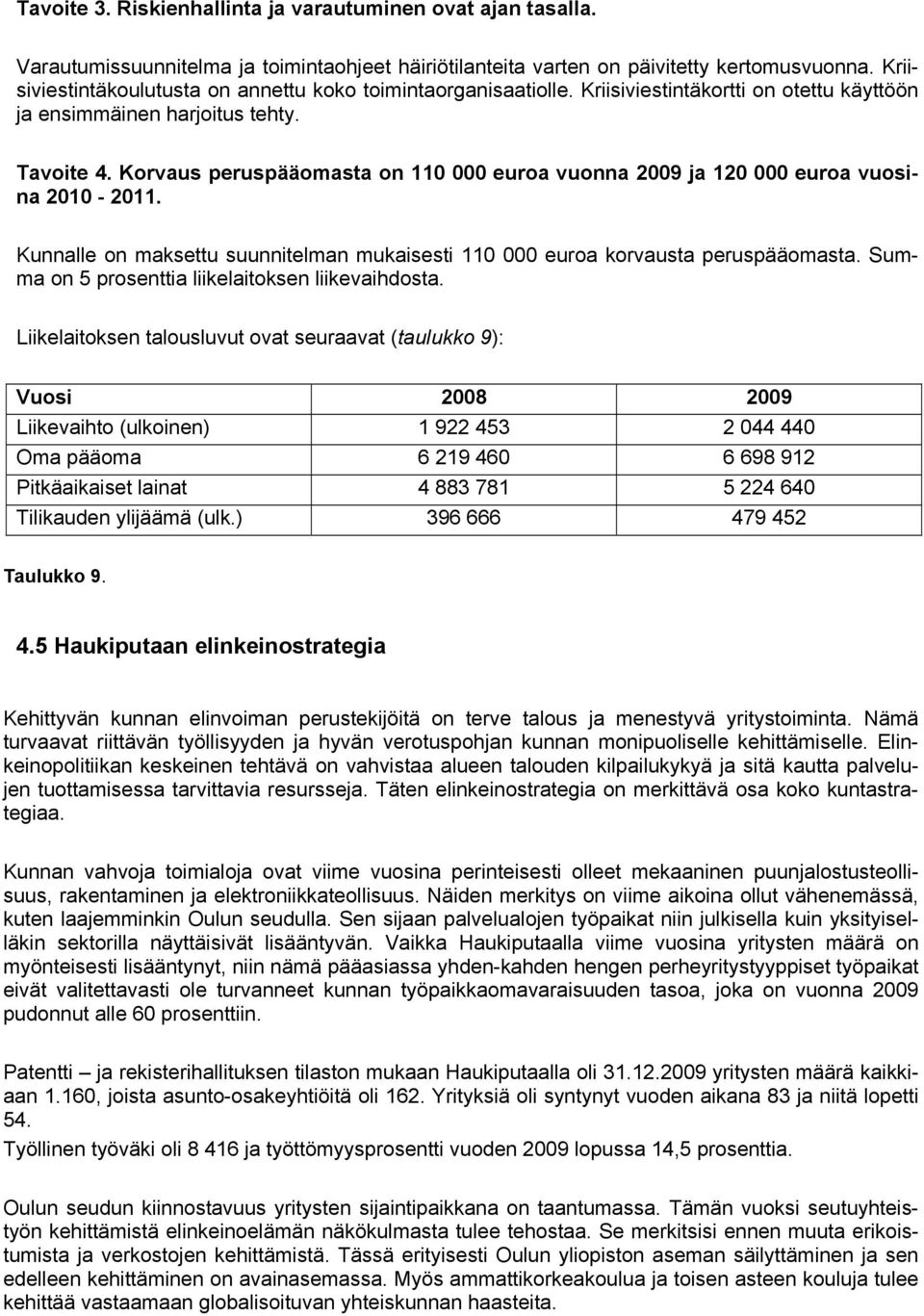 Korvaus peruspääomasta on 110 000 euroa vuonna 2009 ja 120 000 euroa vuosina 2010-2011. Kunnalle on maksettu suunnitelman mukaisesti 110 000 euroa korvausta peruspääomasta.