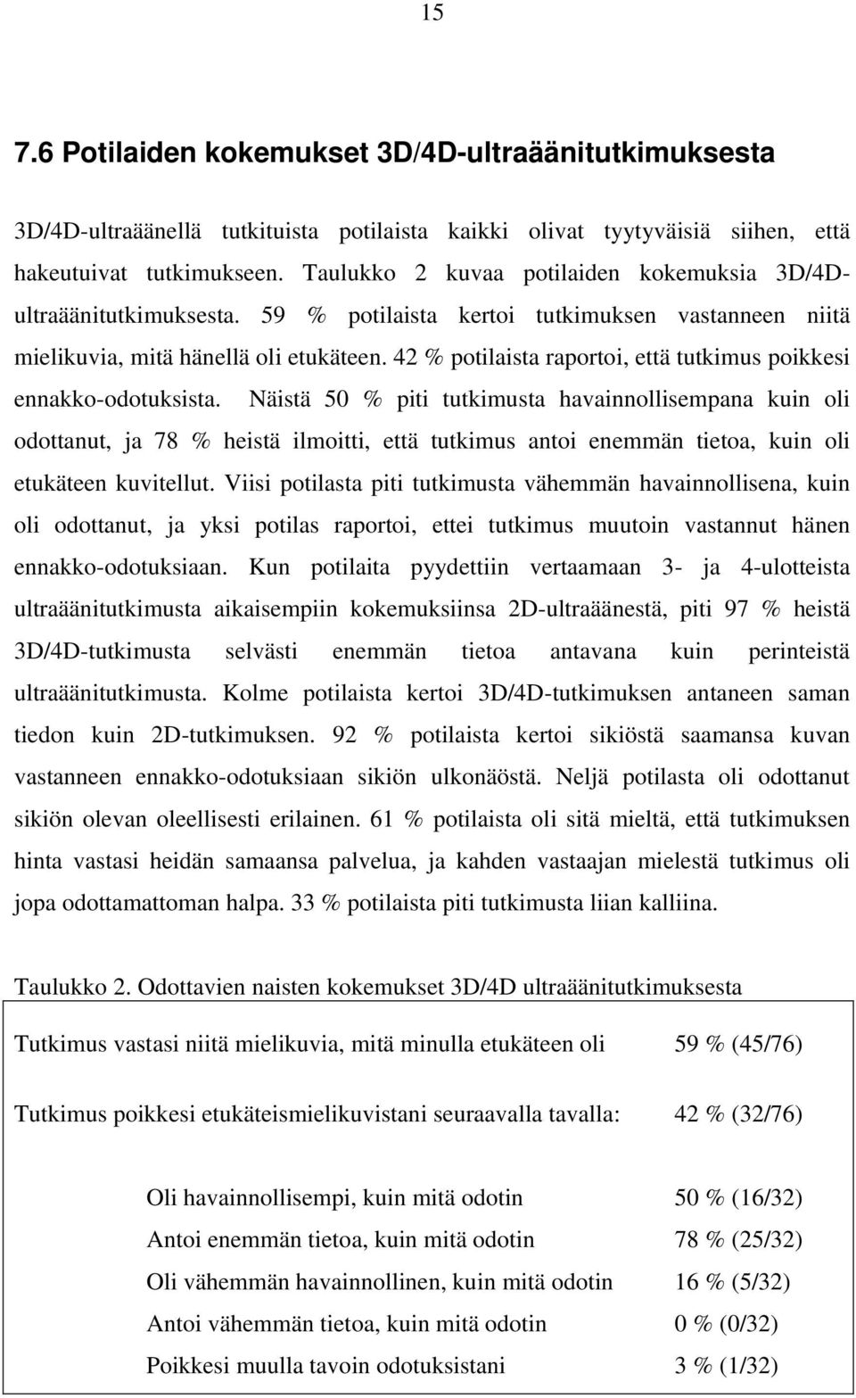 42 % potilaista raportoi, että tutkimus poikkesi ennakko-odotuksista.