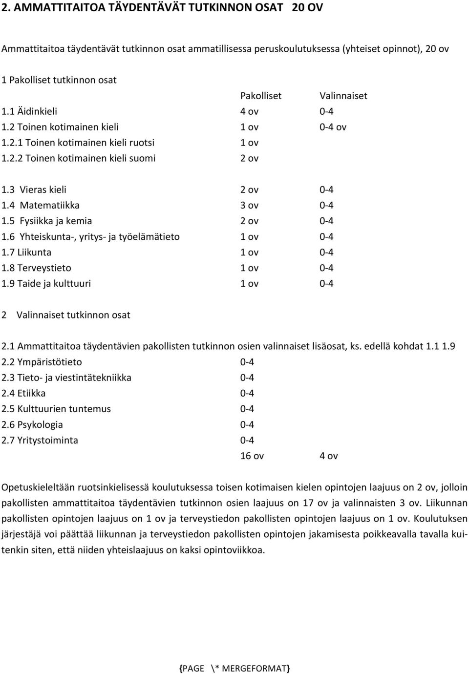 4 Matematiikka 3 ov 0-4 1.5 Fysiikka ja kemia 2 ov 0-4 1.6 Yhteiskunta-, yritys- ja työelämätieto 1 ov 0-4 1.7 Liikunta 1 ov 0-4 1.8 Terveystieto 1 ov 0-4 1.