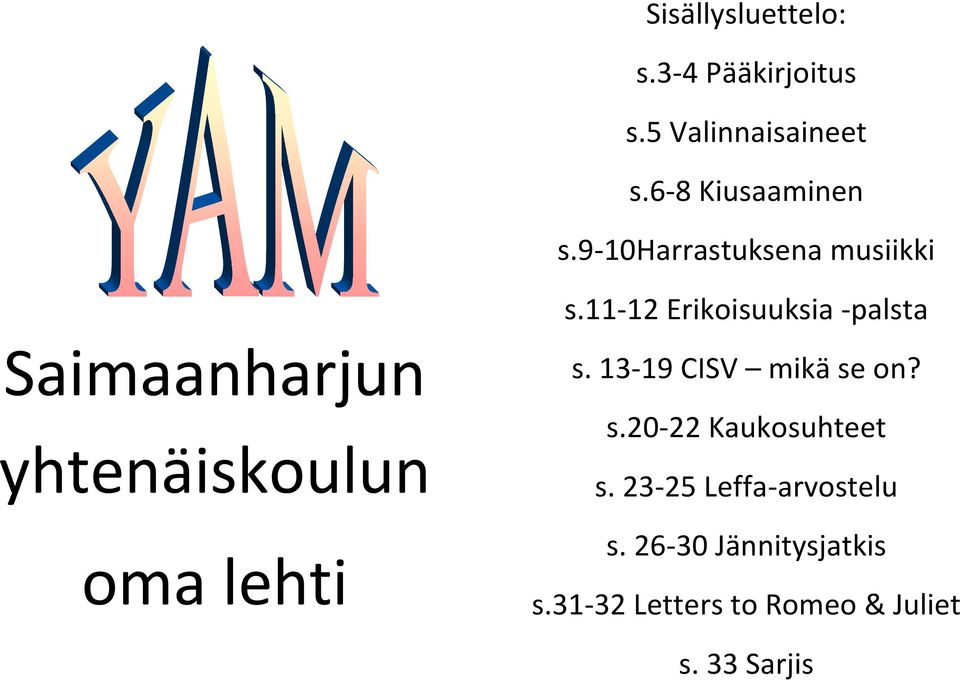 11-12 Erikoisuuksia -palsta Saimaanharjun yhtenäiskoulun oma lehti s.