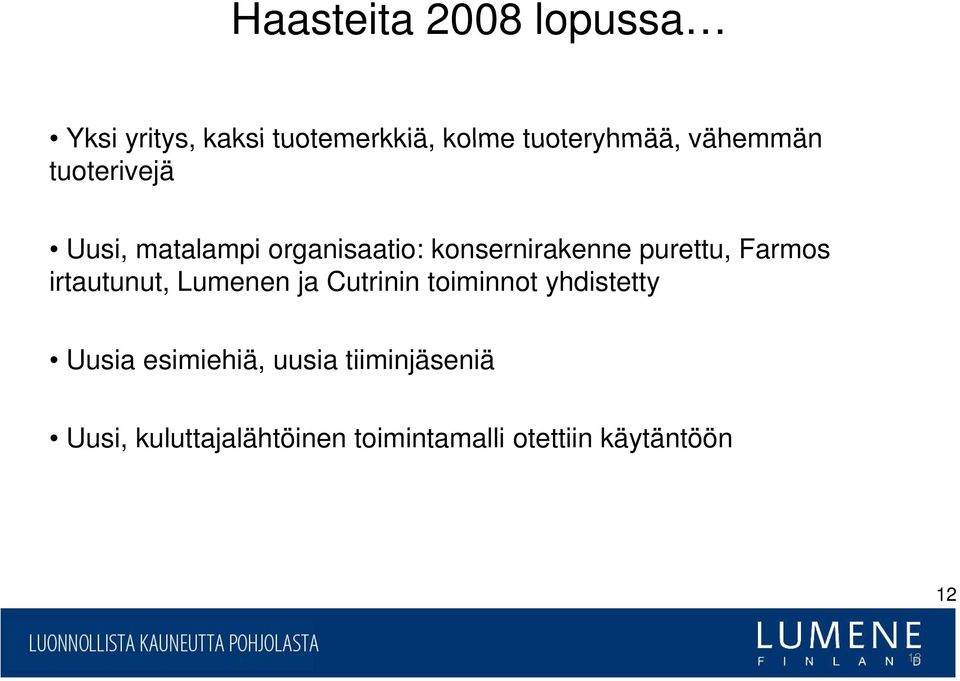 Farmos irtautunut, Lumenen ja Cutrinin toiminnot yhdistetty Uusia esimiehiä,