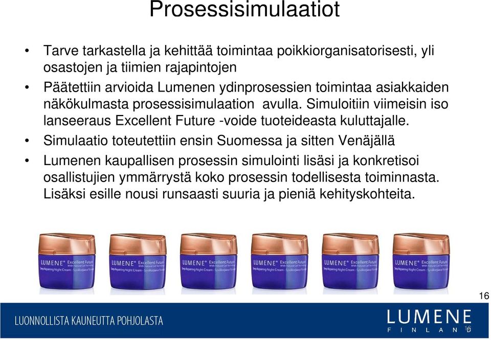 Simuloitiin viimeisin iso lanseeraus Excellent Future -voide tuoteideasta kuluttajalle.