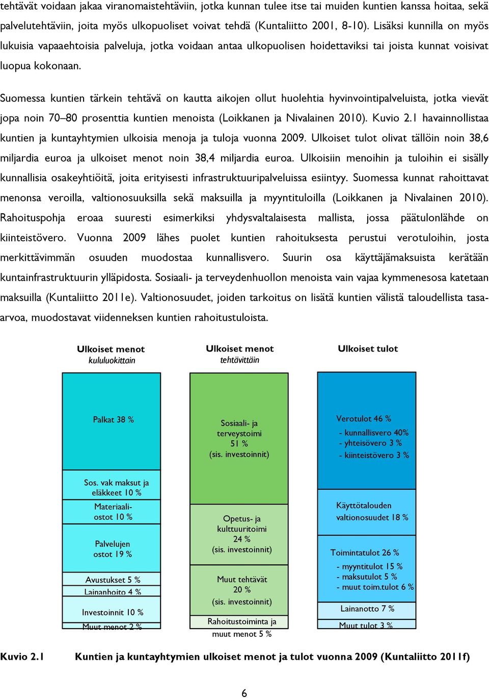 Suomessa kuntien tärkein tehtävä on kautta aikojen ollut huolehtia hyvinvointipalveluista, jotka vievät jopa noin 70 80 prosenttia kuntien menoista (Loikkanen ja Nivalainen 2010). Kuvio 2.