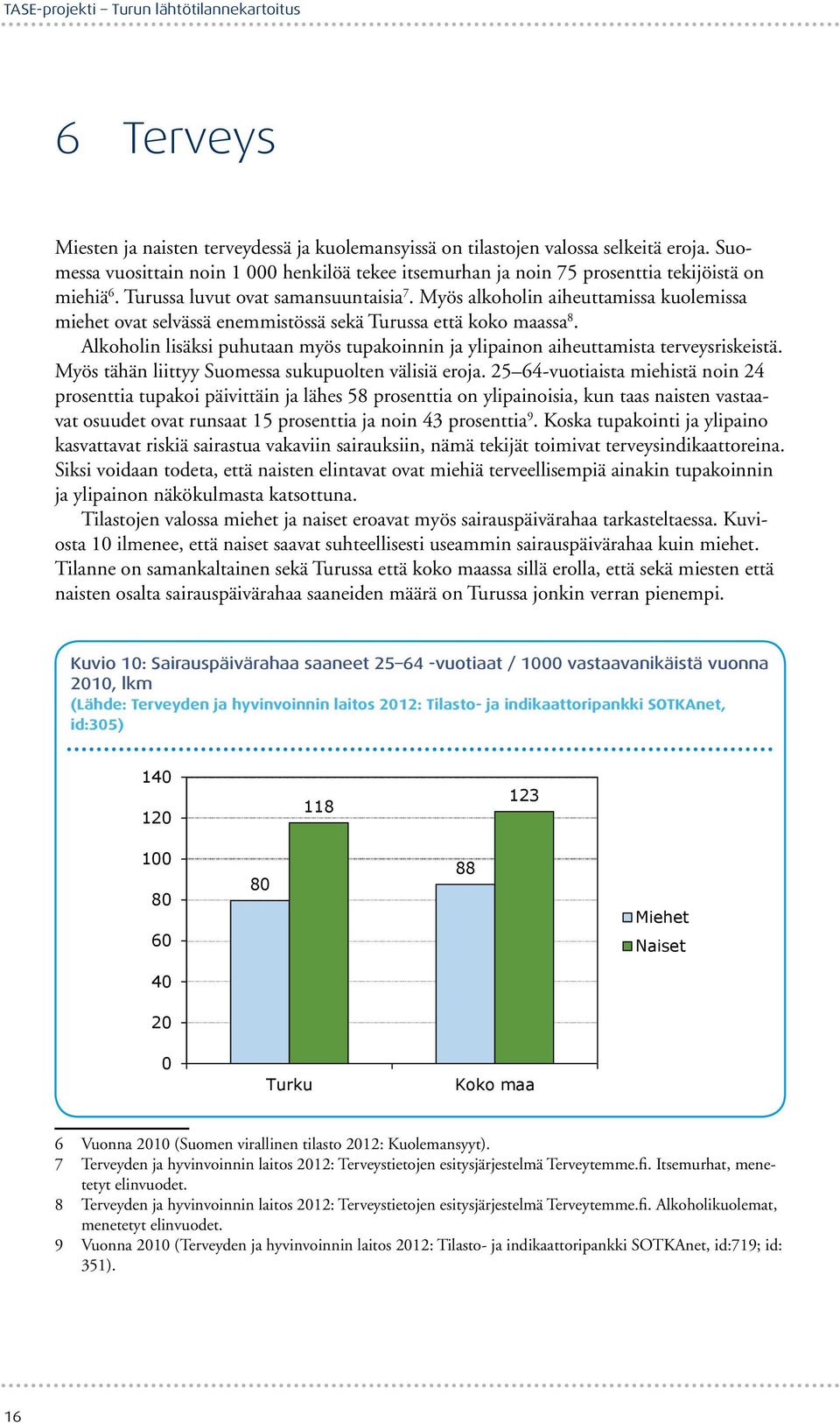 Myös alkoholin aiheuttamissa kuolemissa miehet ovat selvässä enemmistössä sekä Turussa että koko maassa 8. Alkoholin lisäksi puhutaan myös tupakoinnin ja ylipainon aiheuttamista terveysriskeistä.