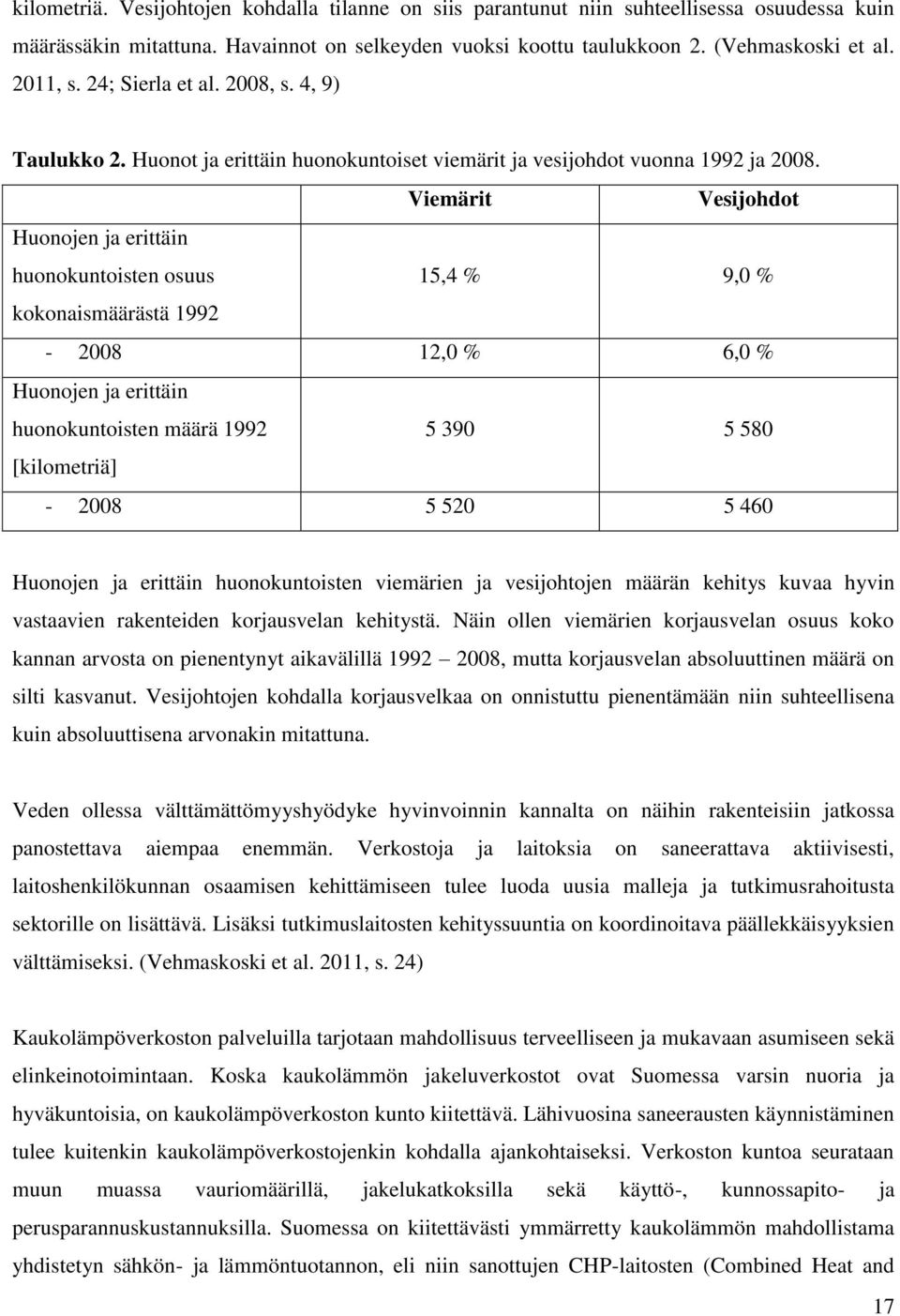 Viemärit Vesijohdot Huonojen ja erittäin huonokuntoisten osuus 15,4 % 9,0 % kokonaismäärästä 1992-2008 12,0 % 6,0 % Huonojen ja erittäin huonokuntoisten määrä 1992 5 390 5 580 [kilometriä] - 2008 5