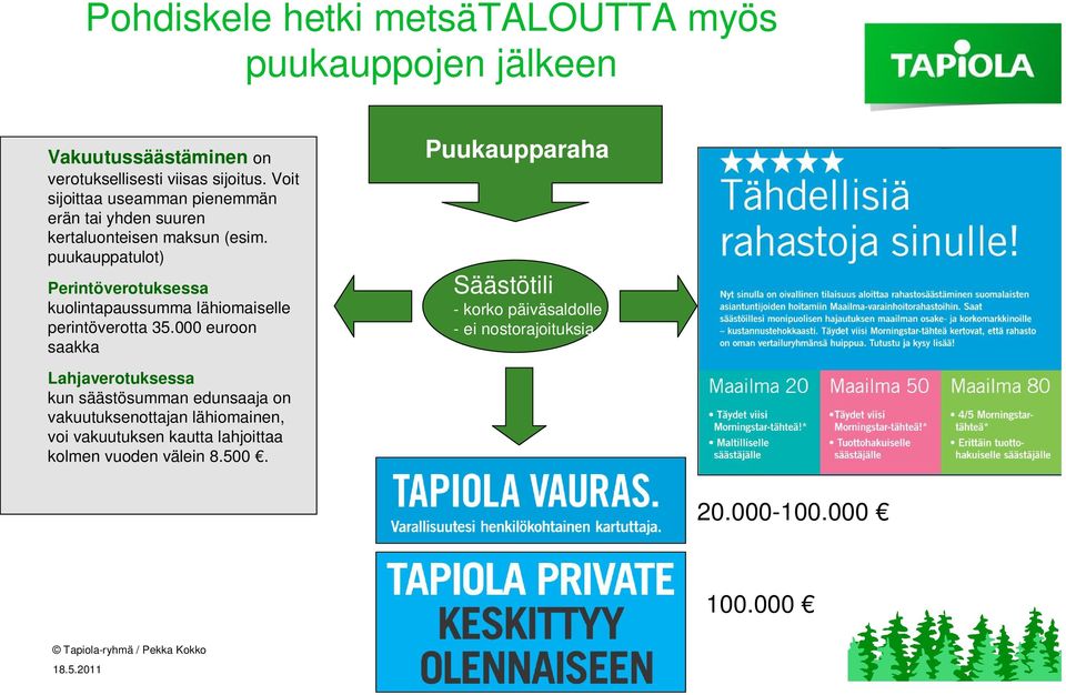 puukauppatulot) Perintöverotuksessa kuolintapaussumma lähiomaiselle perintöverotta 35.