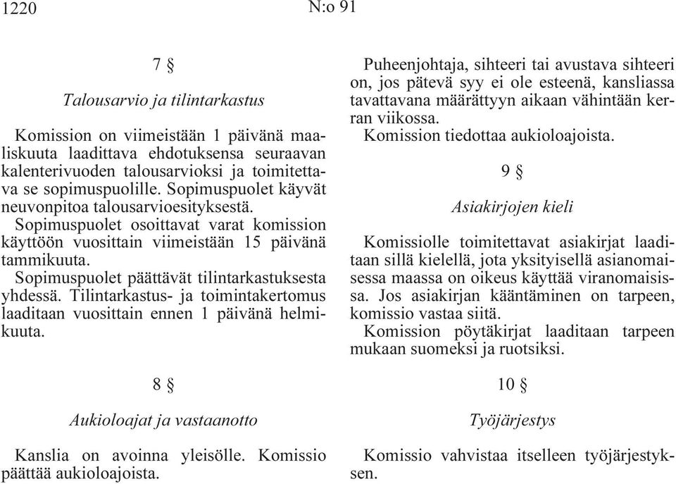 Sopimuspuolet päättävät tilintarkastuksesta yhdessä. Tilintarkastus- ja toimintakertomus laaditaan vuosittain ennen 1 päivänä helmikuuta. 8 Aukioloajat ja vastaanotto Kanslia on avoinna yleisölle.