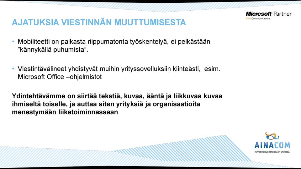 Viestintävälineet yhdistyvät muihin yrityssovelluksiin kiinteästi, esim.