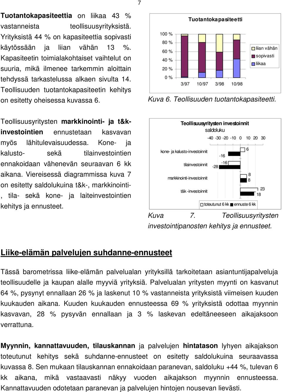 Teollisuuden tuotantokapasiteetin kehitys on esitetty oheisessa kuvassa 6. Tuotantokapasiteetti 1 % 8 % liian vähän 6 % sopivasti 4 % liikaa 2 % % Kuva 6. Teollisuuden tuotantokapasiteetti.