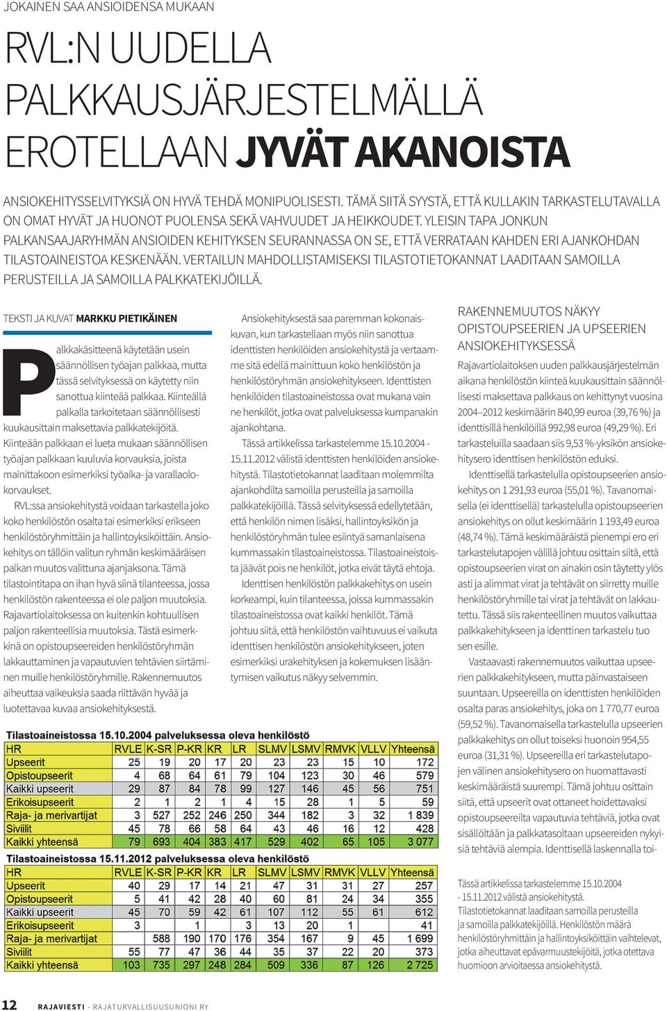 YLEISIN TAPA JONKUN PALKANSAAJARYHMÄN ANSIOIDEN KEHITYKSEN SEURANNASSA ON SE, ETTÄ VERRATAAN KAHDEN ERI AJANKOHDAN TILASTOAINEISTOA KESKENÄÄN.