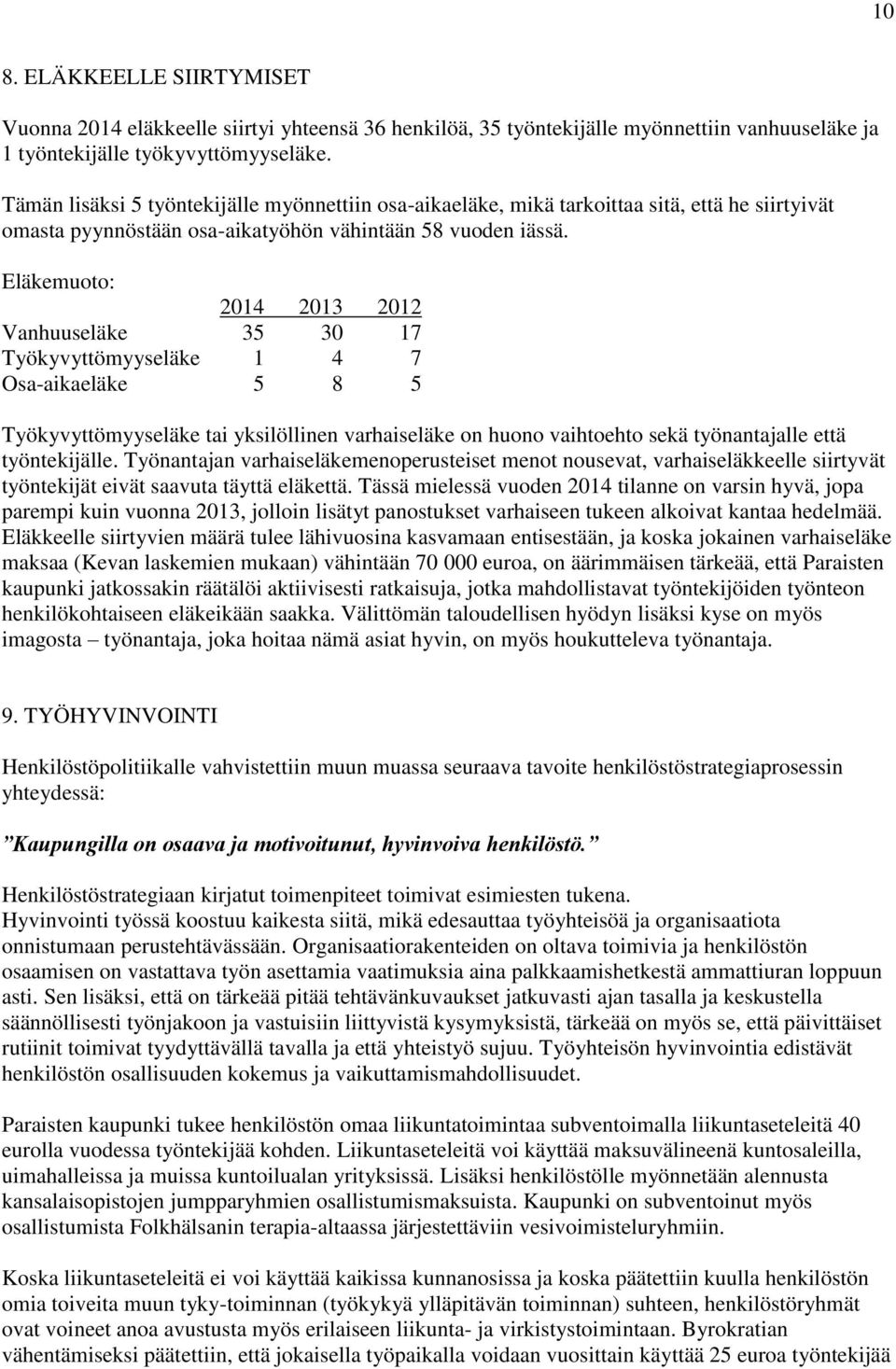 Eläkemuoto: 2014 2013 2012 Vanhuuseläke 35 30 17 Työkyvyttömyyseläke 1 4 7 Osa-aikaeläke 5 8 5 Työkyvyttömyyseläke tai yksilöllinen varhaiseläke on huono vaihtoehto sekä työnantajalle että