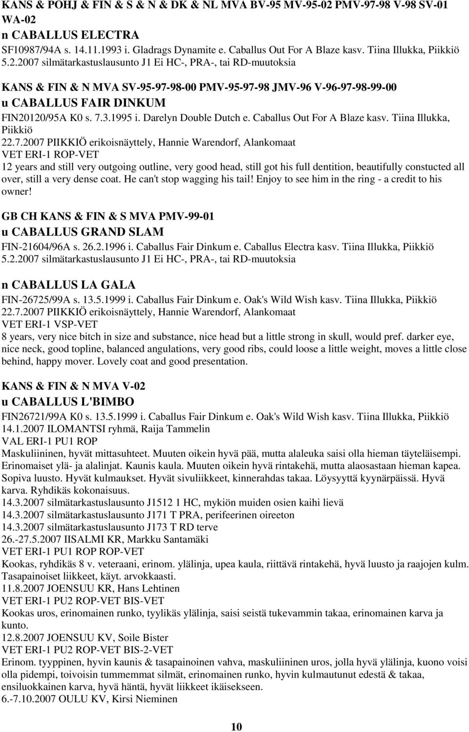 2007 silmätarkastuslausunto J1 Ei HC-, PRA-, tai RD-muutoksia KANS & FIN & N MVA SV-95-97-98-00 PMV-95-97-98 JMV-96 V-96-97-98-99-00 u CABALLUS FAIR DINKUM FIN20120/95A K0 s. 7.3.1995 i.