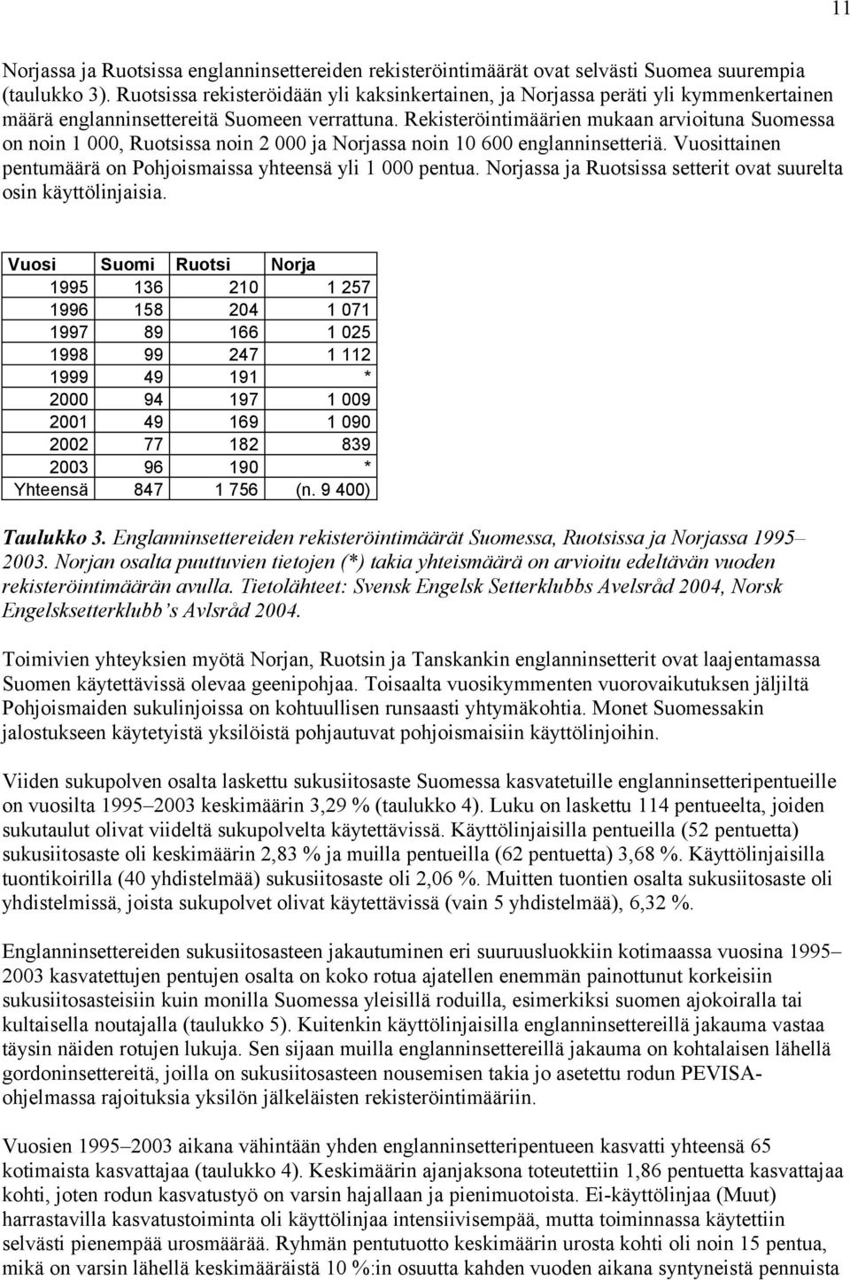 Rekisteröintimäärien mukaan arvioituna Suomessa on noin 1 000, Ruotsissa noin 2 000 ja Norjassa noin 10 600 englanninsetteriä. Vuosittainen pentumäärä on Pohjoismaissa yhteensä yli 1 000 pentua.