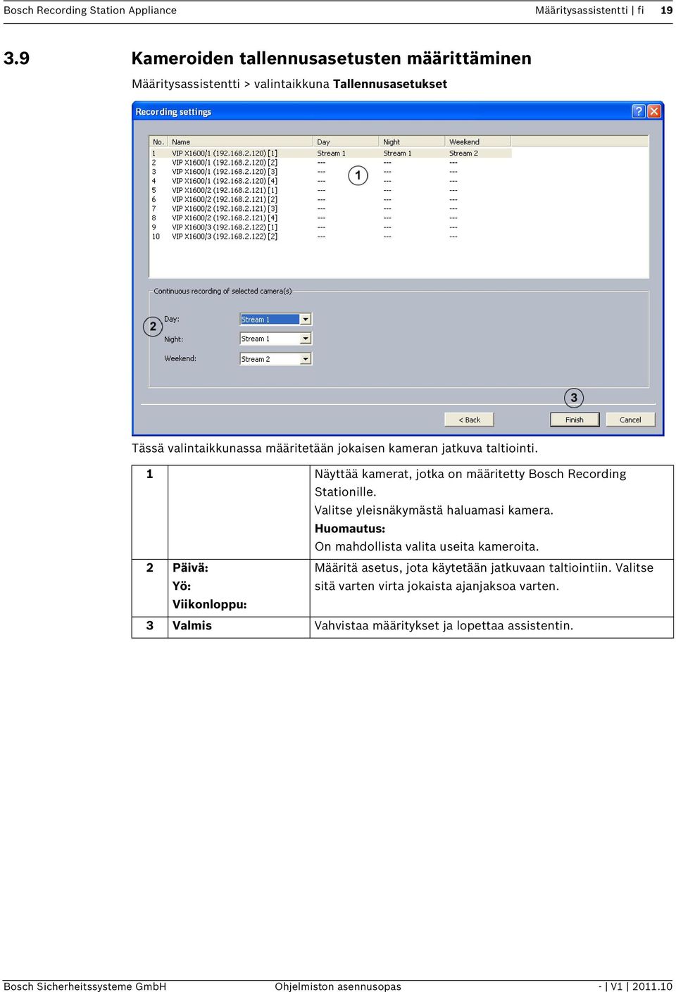 taltiointi. 1 Näyttää kamerat, jotka on määritetty Bosch Recording Stationille. Valitse yleisnäkymästä haluamasi kamera. On mahdollista valita useita kameroita.