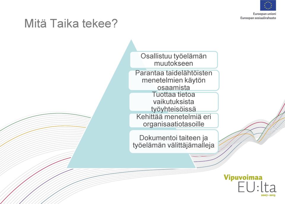 menetelmien käytön osaamista Tuottaa tietoa vaikutuksista