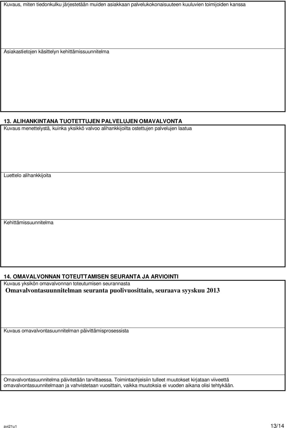 OMAVALVONNAN TOTEUTTAMISEN SEURANTA JA ARVIOINTI Kuvaus yksikön omavalvonnan toteutumisen seurannasta Omavalvontasuunnitelman seuranta puolivuosittain, seuraava syyskuu 2013 Kuvaus