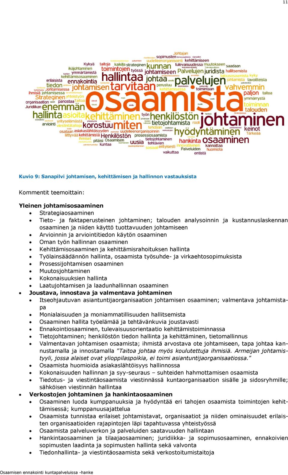 kehittämisrahoituksen hallinta Työlainsäädännön hallinta, osaamista työsuhde- ja virkaehtosopimuksista Prosessijohtamisen osaaminen Muutosjohtaminen Kokonaisuuksien hallinta Laatujohtamisen ja