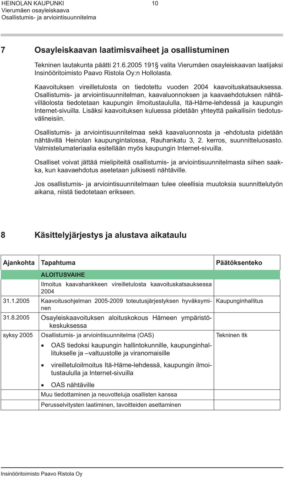 n, kaavaluonnoksen ja kaavaehdotuksen nähtävilläolosta tiedotetaan kaupungin ilmoitustaululla, Itä-Häme-lehdessä ja kaupungin Internet-sivuilla.