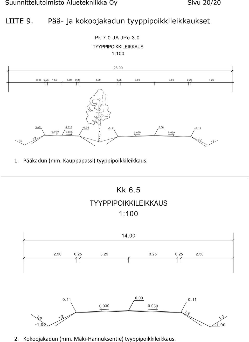 Pääkadun (mm. Kauppapassi) tyyppipoikkileikkaus. 2.