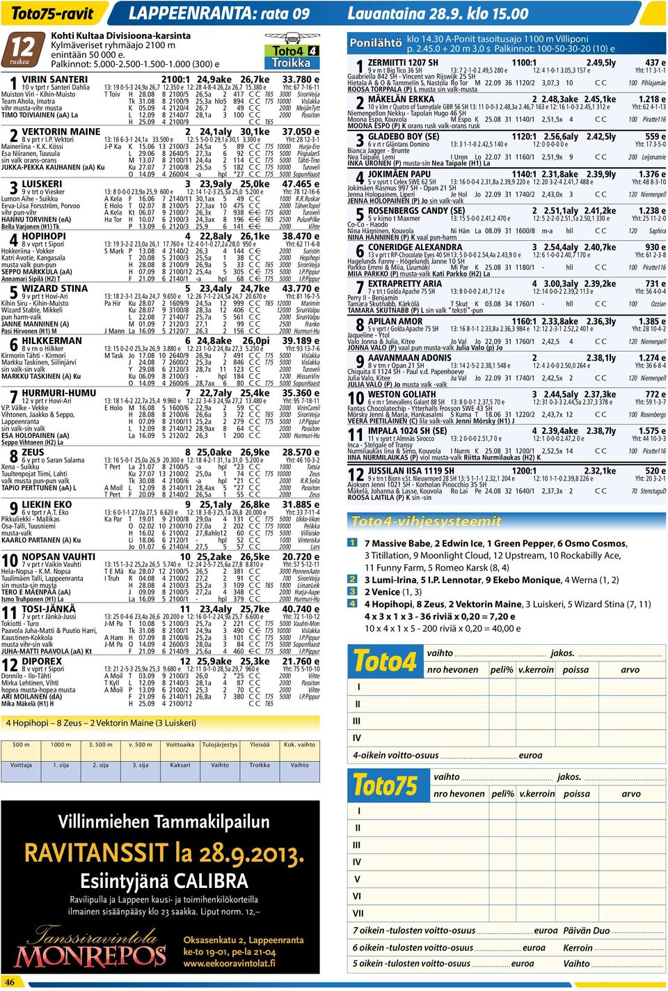 08 8 2100/5 26,5a 2 417 C C T65 3000 SironVeija Team Ahola, Imatra Tk 31.08 8 2100/9 25,3a hlo5 894 C C T75 10000 Vislakka vihr musta-vihr musta K 05.