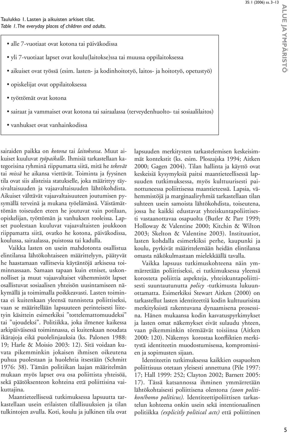 lasten- ja kodinhoitotyö, laitos- ja hoitotyö, opetustyö) 35: 1 (2006) ss.