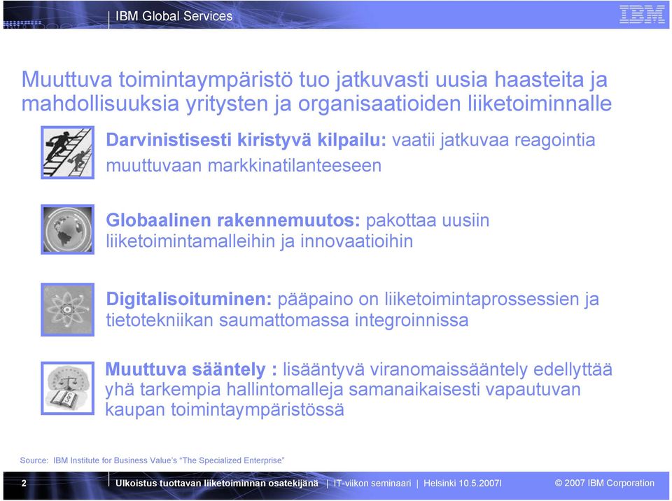 Digitalisoituminen: pääpaino on liiketoimintaprossessien ja tietotekniikan saumattomassa integroinnissa Muuttuva sääntely : lisääntyvä viranomaissääntely