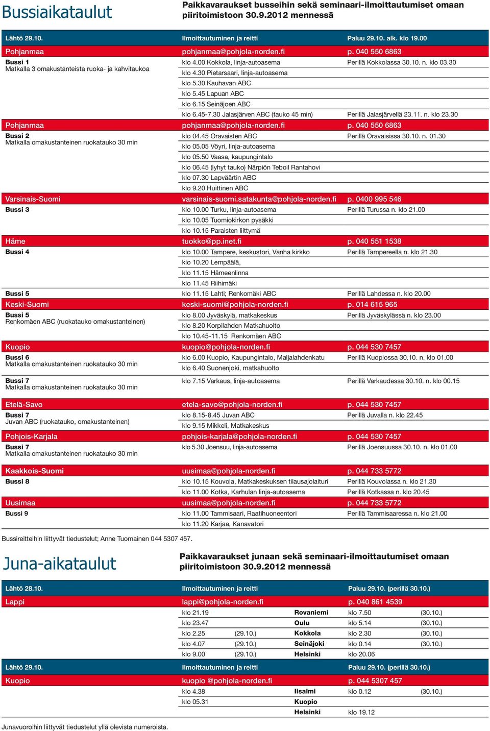 30 Pietarsaari, linja-autoasema klo 5.30 Kauhavan ABC klo 5.45 Lapuan ABC klo 6.15 Seinäjoen ABC klo 6.45-7.30 Jalasjärven ABC (tauko 45 min) Perillä Jalasjärvellä 23.11. n. klo 23.