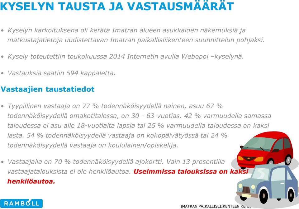 Vastaajien taustatiedot Tyypillinen vastaaja on 77 % todennäköisyydellä nainen, asuu 67 % todennäköisyydellä omakotitalossa, on 30-63-vuotias.