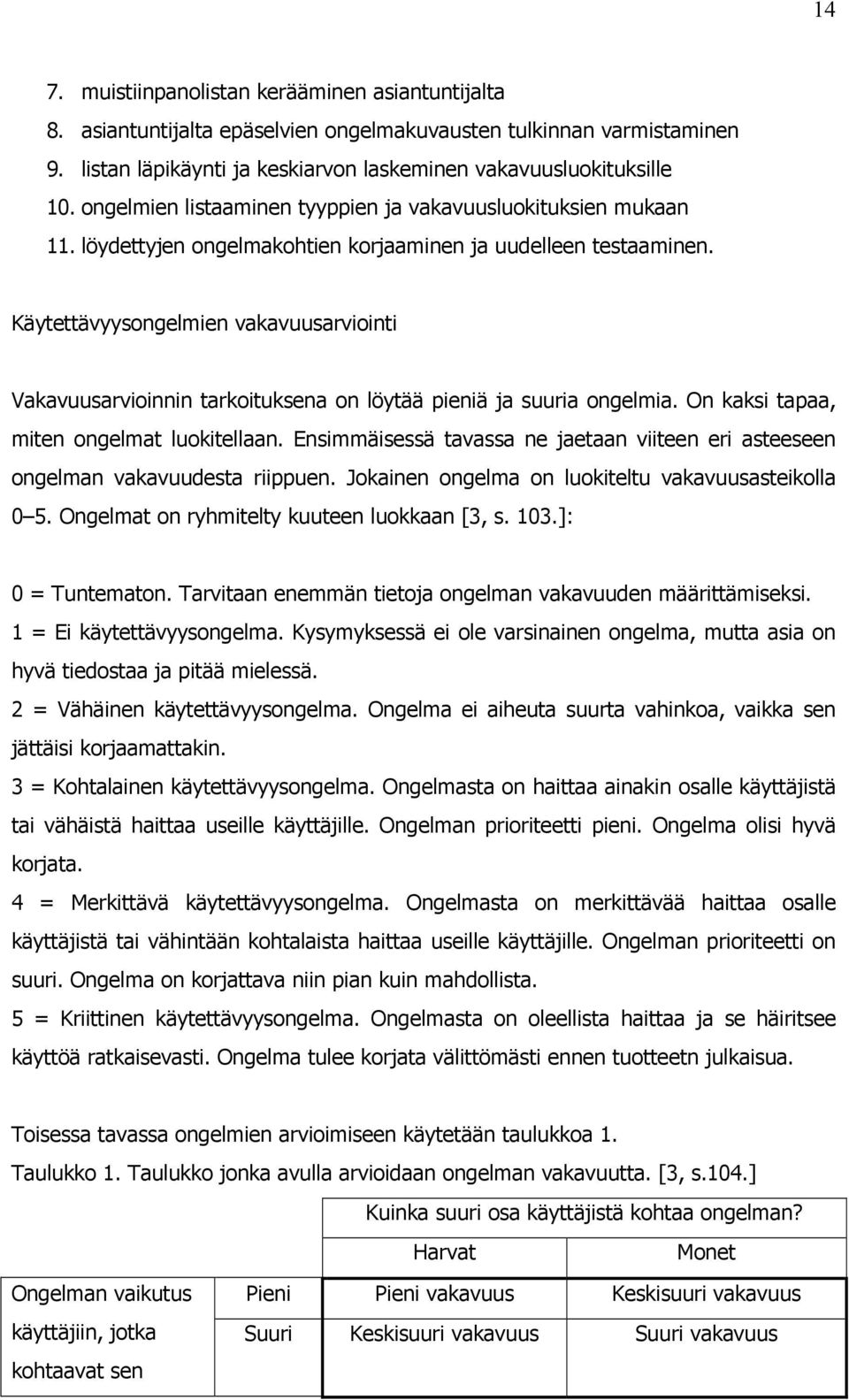 Käytettävyysongelmien vakavuusarviointi Vakavuusarvioinnin tarkoituksena on löytää pieniä ja suuria ongelmia. On kaksi tapaa, miten ongelmat luokitellaan.