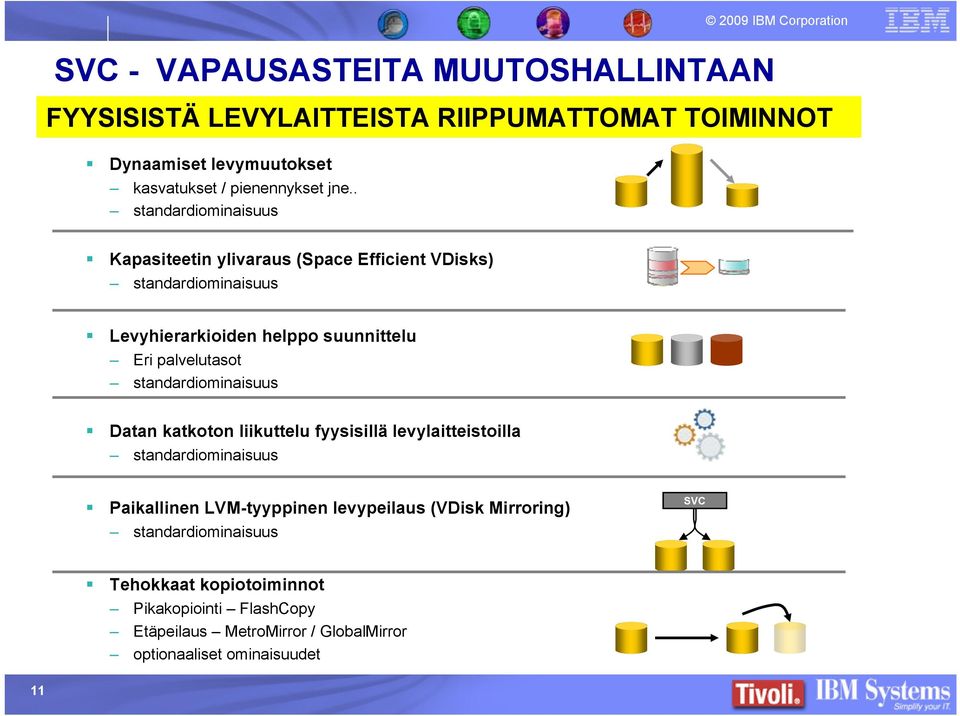 standardiominaisuus Datan katkoton liikuttelu fyysisillä levylaitteistoilla standardiominaisuus Paikallinen LVM-tyyppinen levypeilaus (VDisk