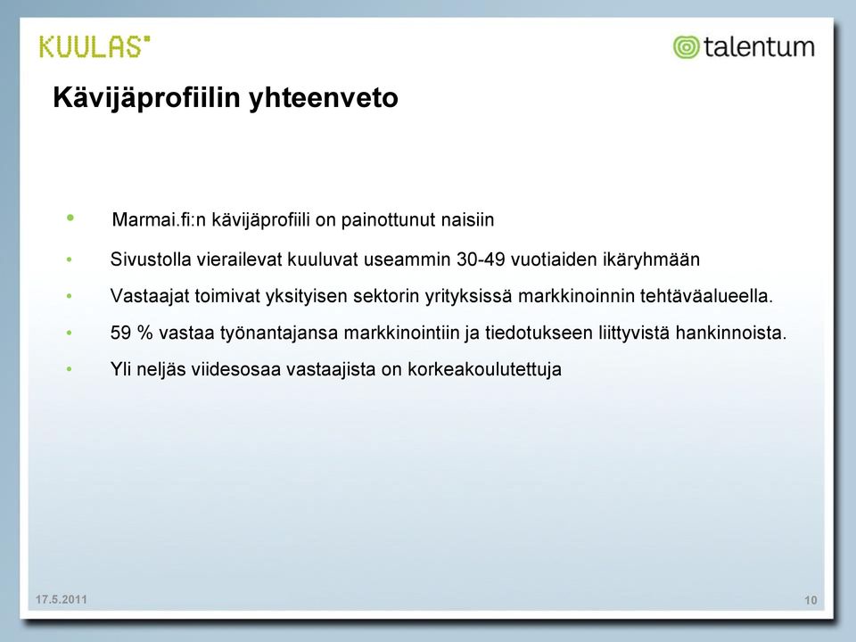 vuotiaiden ikäryhmään Vastaajat toimivat yksityisen sektorin yrityksissä markkinoinnin