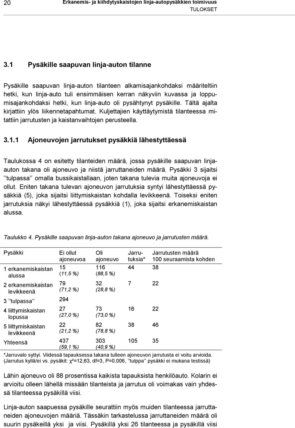 loppumisajankohdaksi hetki, kun linja-auto oli pysähtynyt pysäkille. Tältä ajalta kirjattiin ylös liikennetapahtumat.