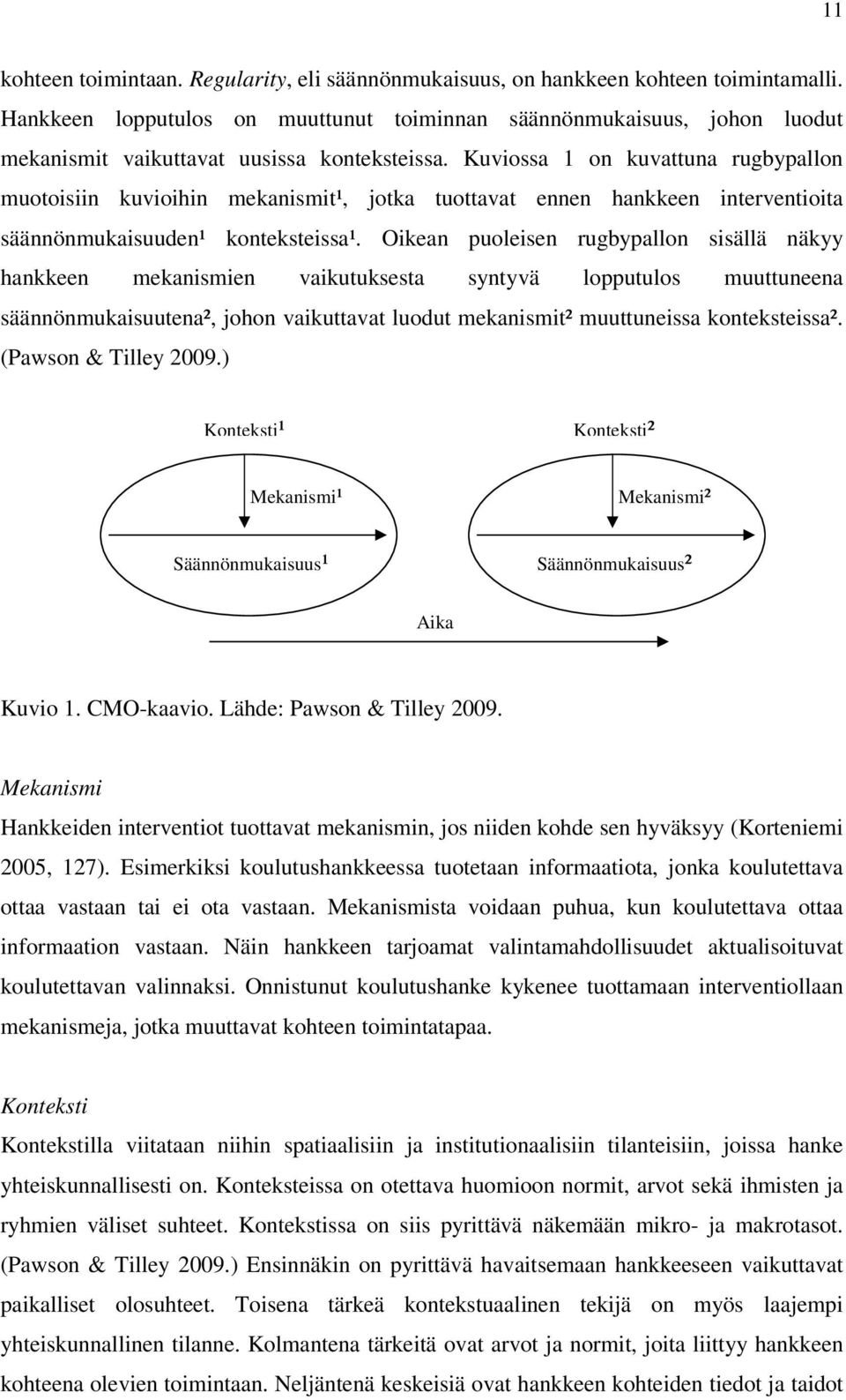 Kuviossa 1 on kuvattuna rugbypallon muotoisiin kuvioihin mekanismit¹, jotka tuottavat ennen hankkeen interventioita säännönmukaisuuden¹ konteksteissa¹.