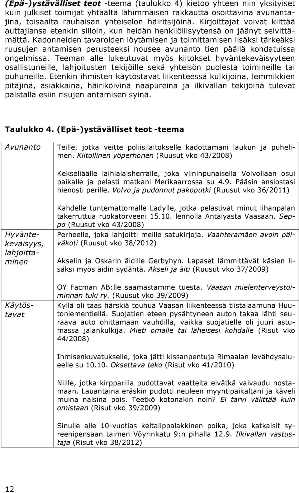 Kadonneiden tavaroiden löytämisen ja toimittamisen lisäksi tärkeäksi ruusujen antamisen perusteeksi nousee avunanto tien päällä kohdatuissa ongelmissa.