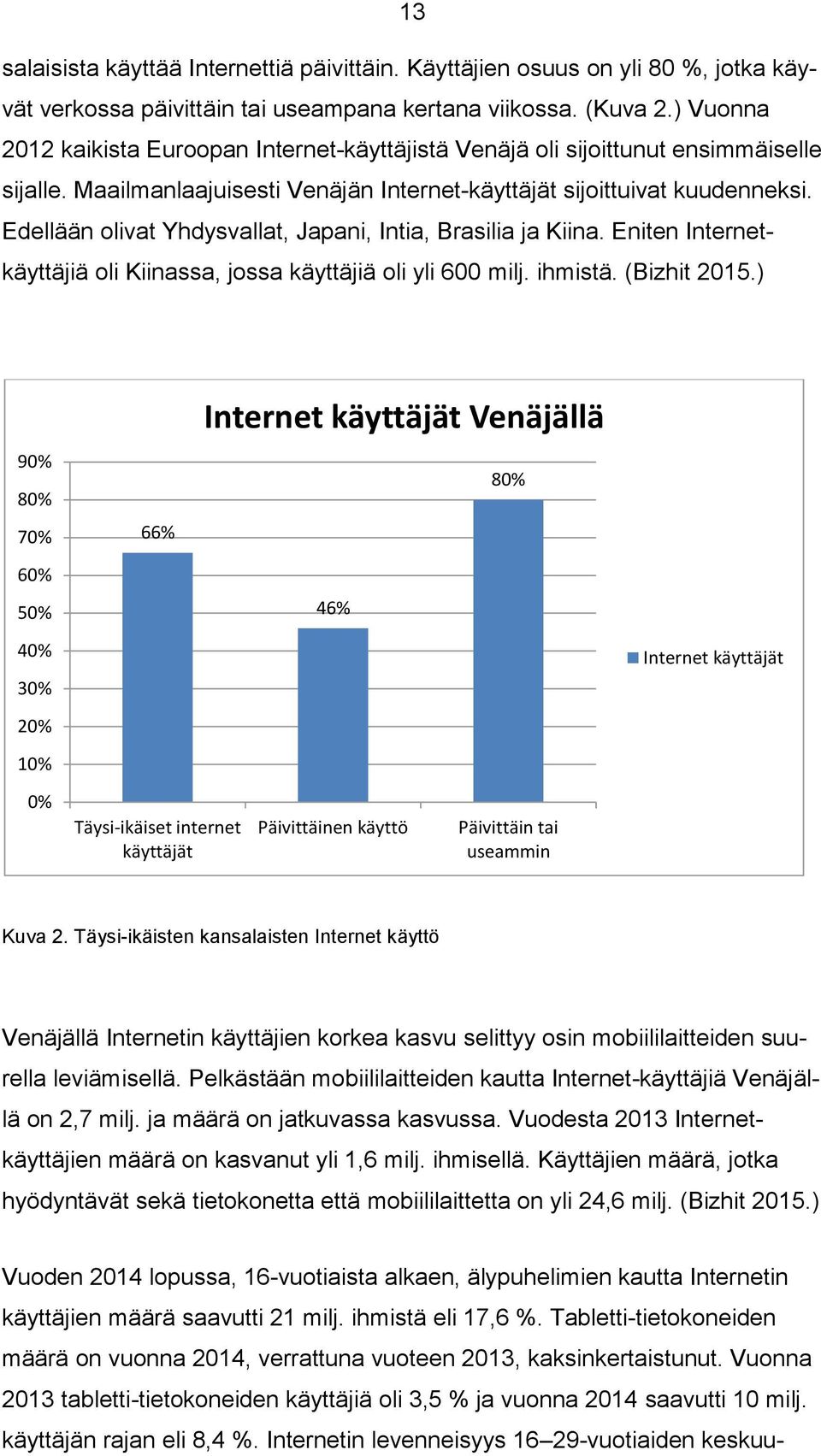 Edellään olivat Yhdysvallat, Japani, Intia, Brasilia ja Kiina. Eniten Internetkäyttäjiä oli Kiinassa, jossa käyttäjiä oli yli 600 milj. ihmistä. (Bizhit 2015.