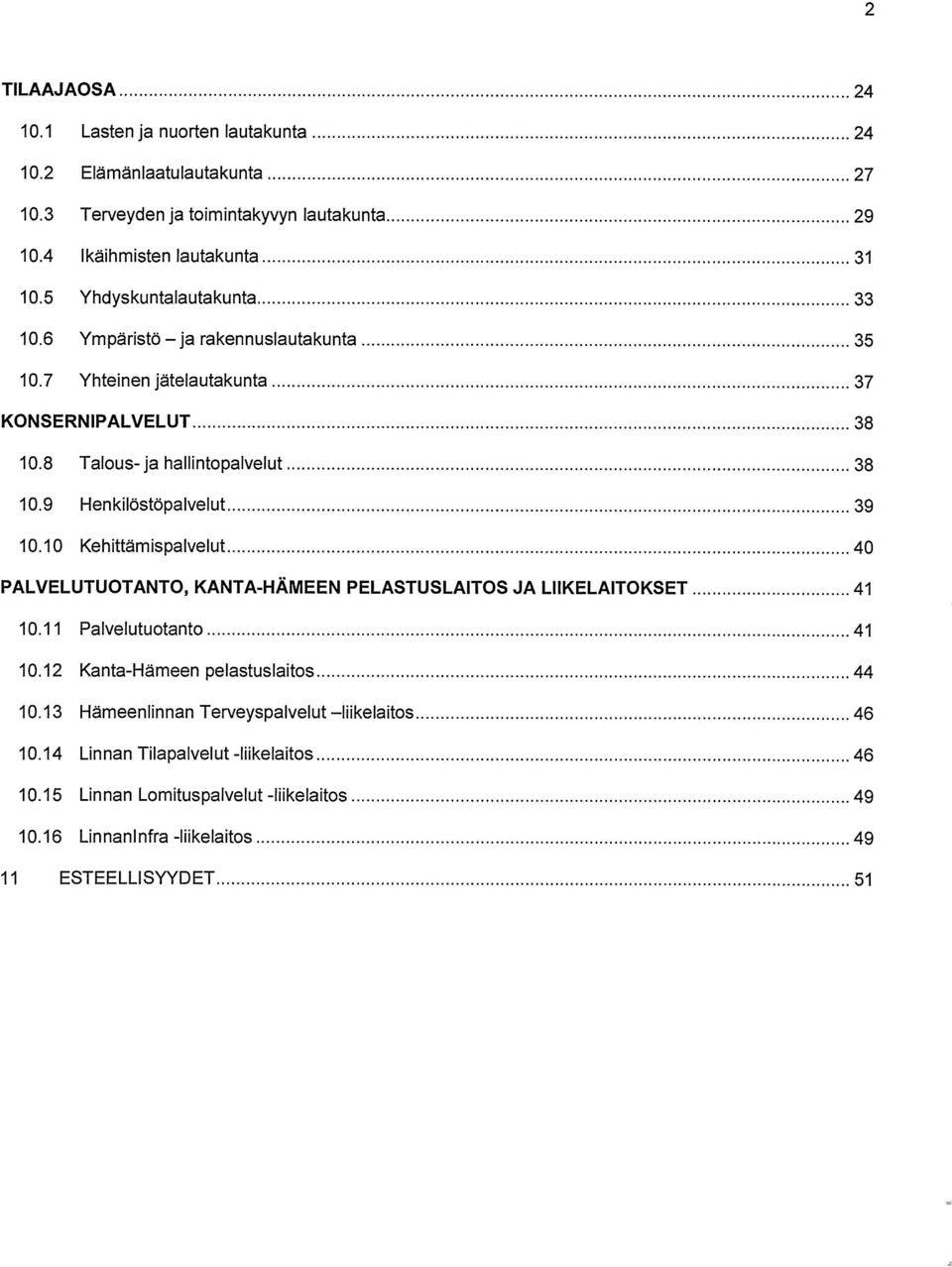 9 Henkilöstöpalvelut 39 10.10 Kehittämispalvelut 40 PALVELUTUOTANTO, KANTA-HÄMEEN PELASTUSLAITOS JA LIIKELAITOKSET 41 10.11 Palvelutuotanto 41 10.