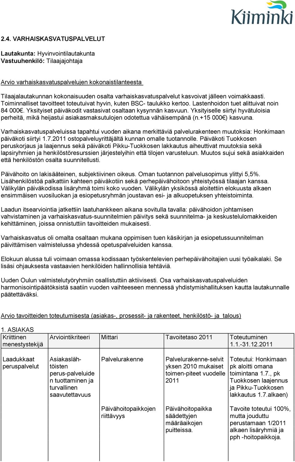 Yksityiset päiväkodit vastasivat osaltaan kysynnän kasvuun. Yksityiselle siirtyi hyvätuloisia perheitä, mikä heijastui asiakasmaksutulojen odotettua vähäisempänä (n.+15 000 ) kasvuna.