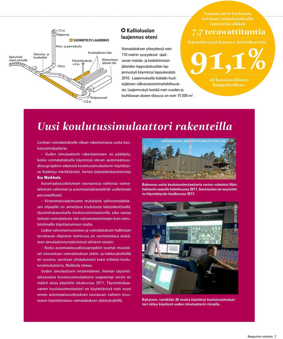 91,1% 110 metrin syvyydessä sijaitsevan matala- ja keskiktiivisten jätteiden loppusijoitustilan laajennustyö käynnistyi loppukesästä 2010.