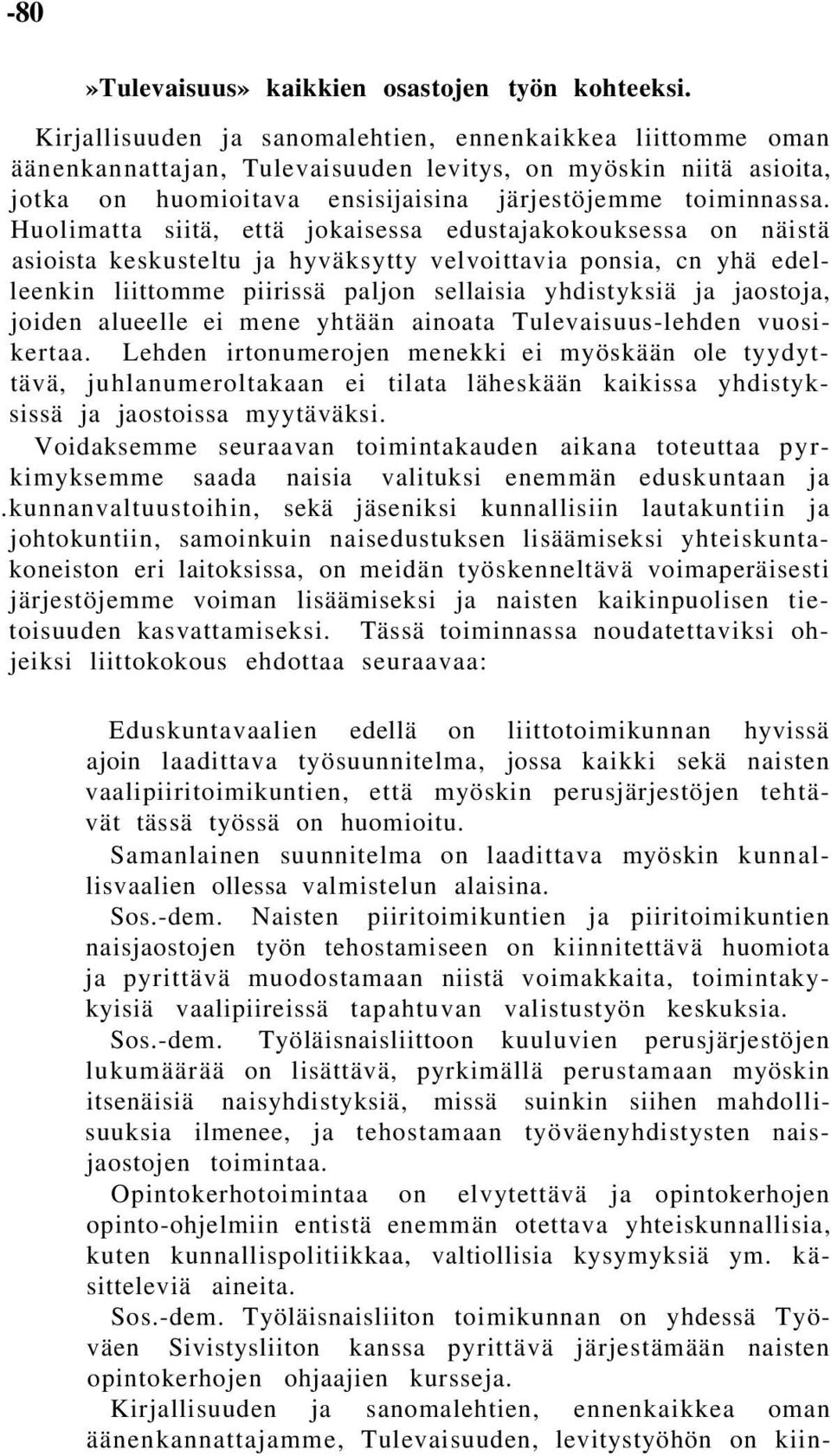 Huolimatta siitä, että jokaisessa edustajakokouksessa on näistä asioista keskusteltu ja hyväksytty velvoittavia ponsia, cn yhä edelleenkin liittomme piirissä paljon sellaisia yhdistyksiä ja jaostoja,