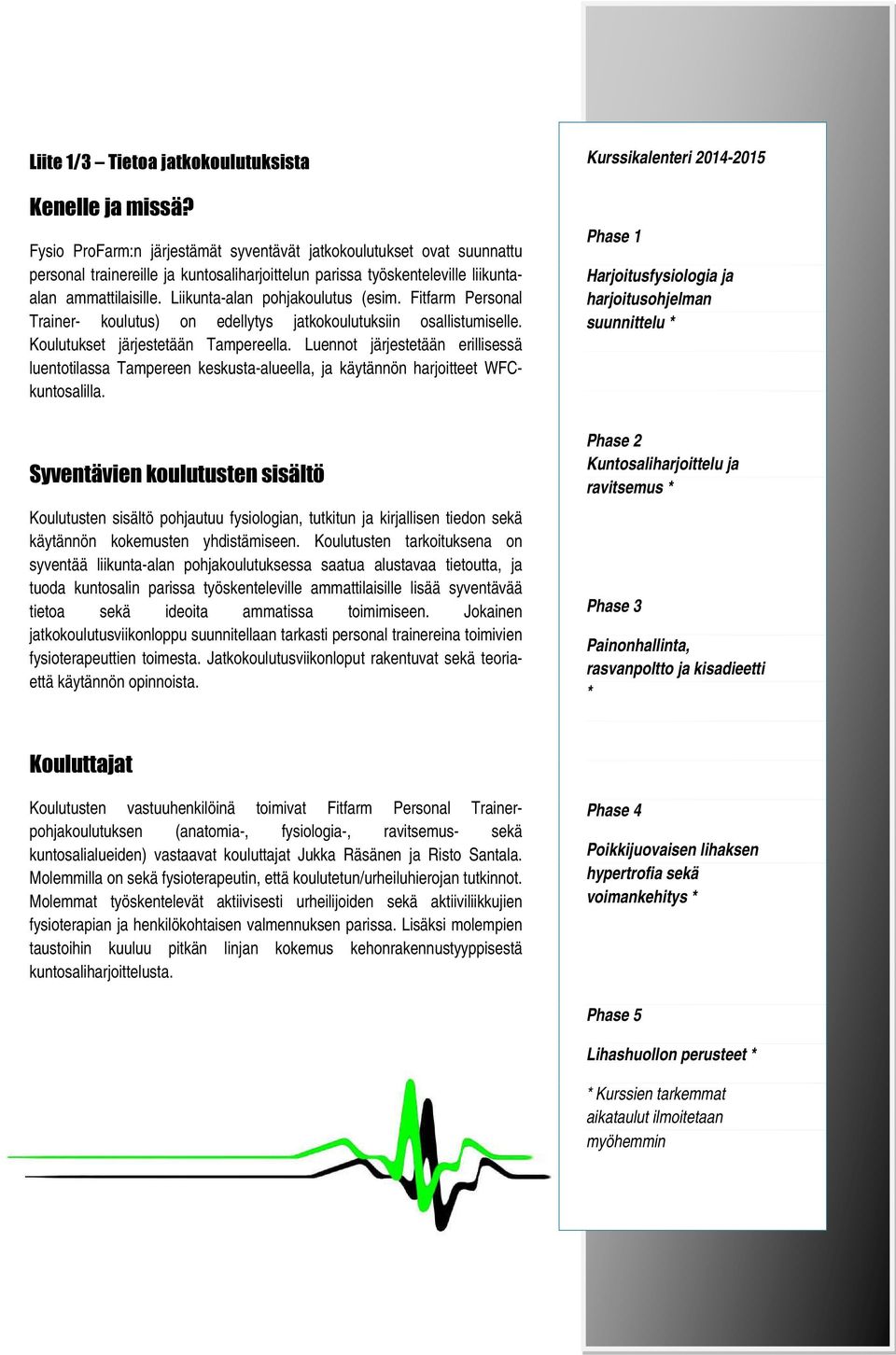 Liikunta-alan pohjakoulutus (esim. Fitfarm Personal Trainer- koulutus) on edellytys jatkokoulutuksiin osallistumiselle. Koulutukset järjestetään Tampereella.
